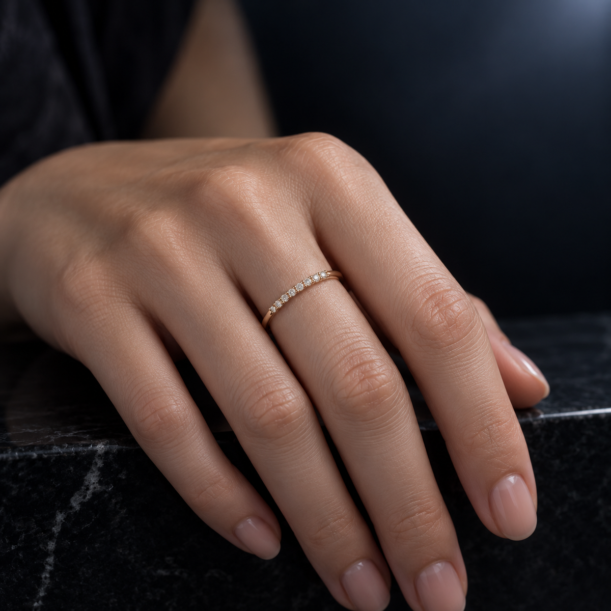Selene Pavé Band worn on the middle finger