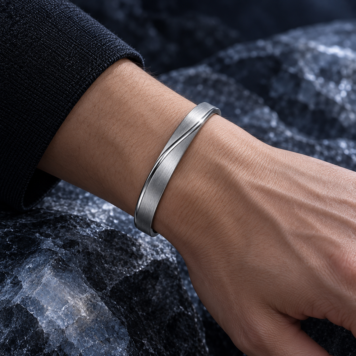 Meridian Open Cuff worn at the wrist