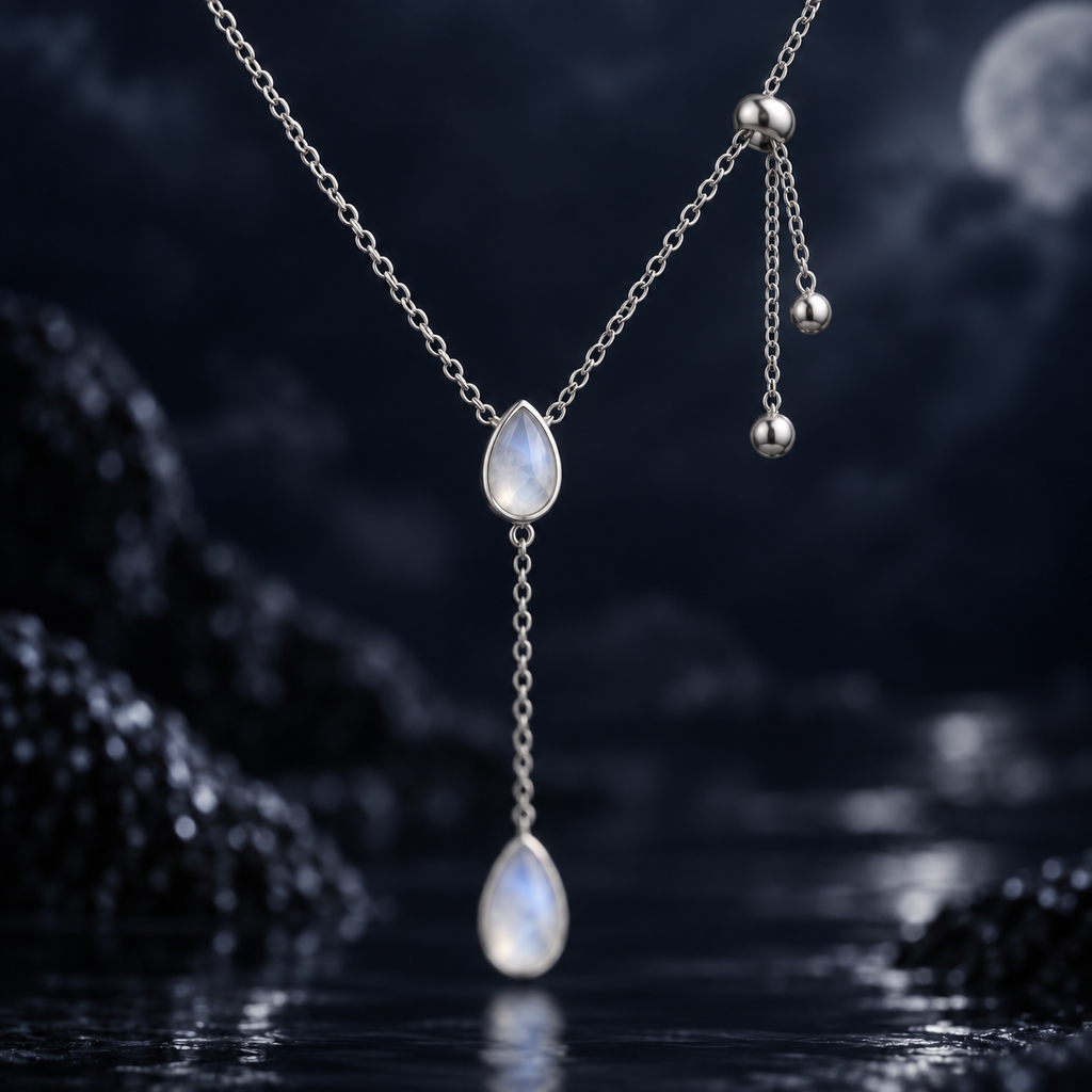 Mira Lariat Necklace slider and drop detail