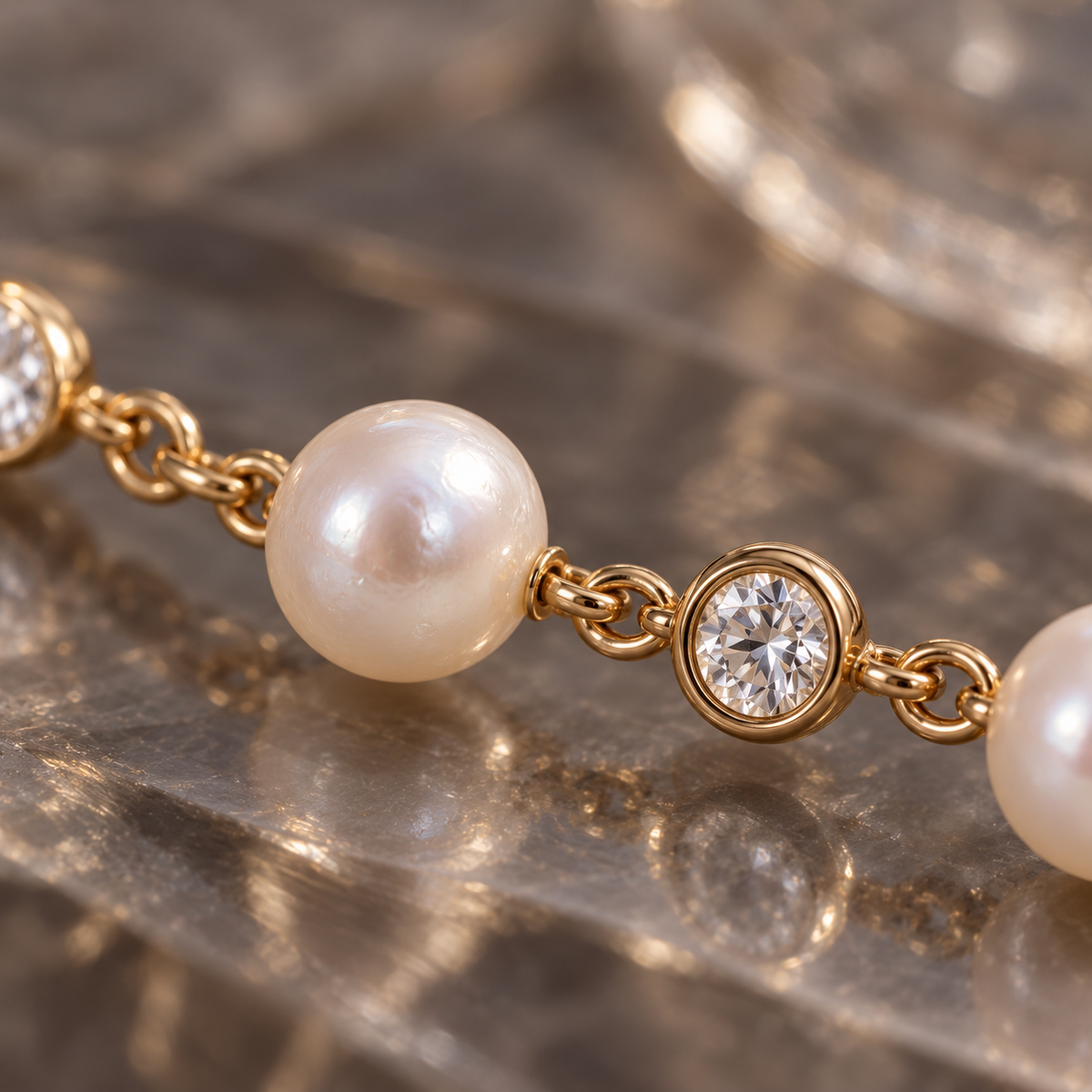 Nacre Line Bracelet pearl and bezel detail