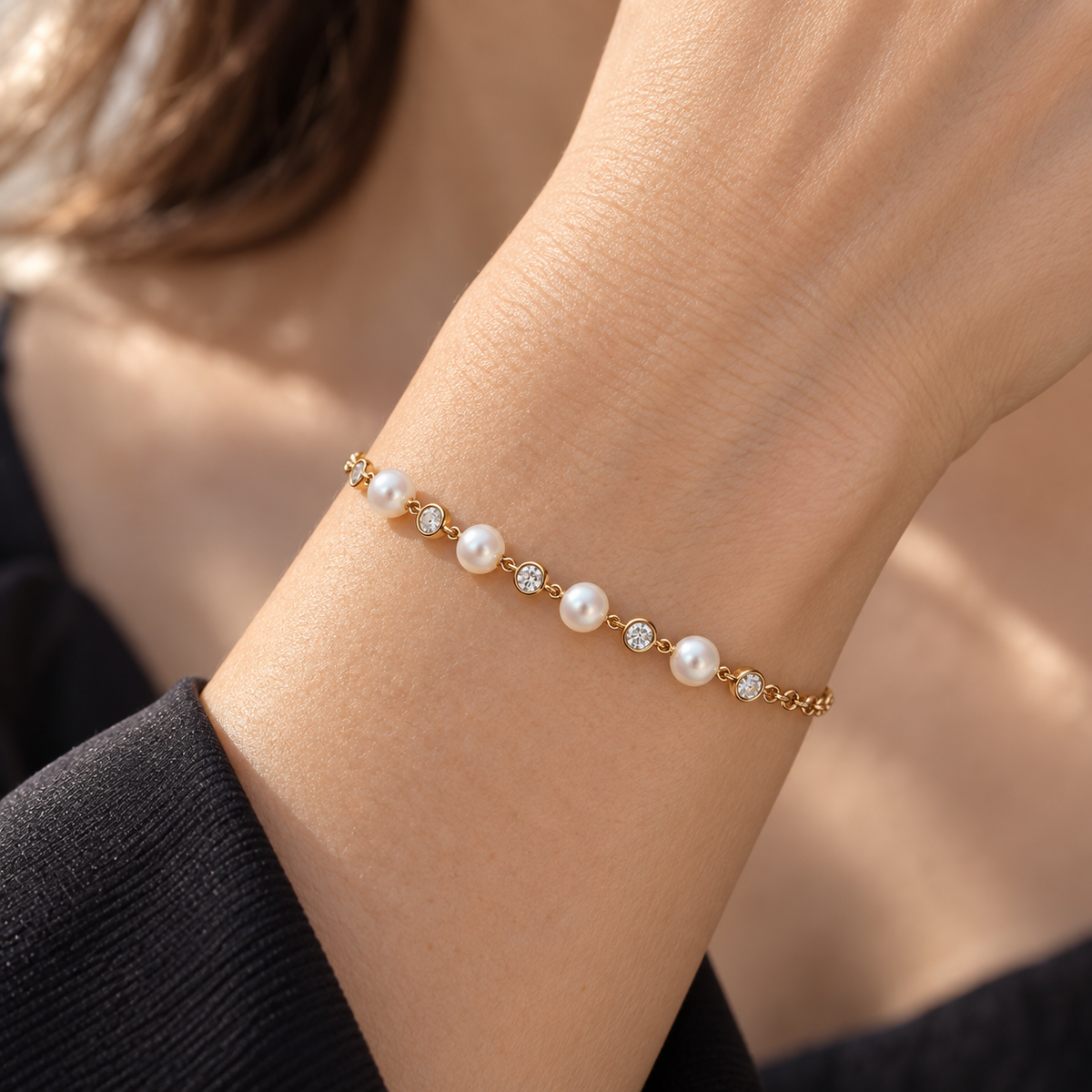 Nacre Line Bracelet worn at the wrist