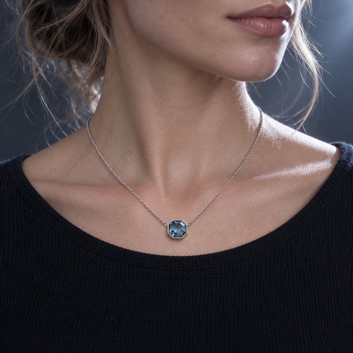 Polaris Pendant Necklace worn below the collarbone