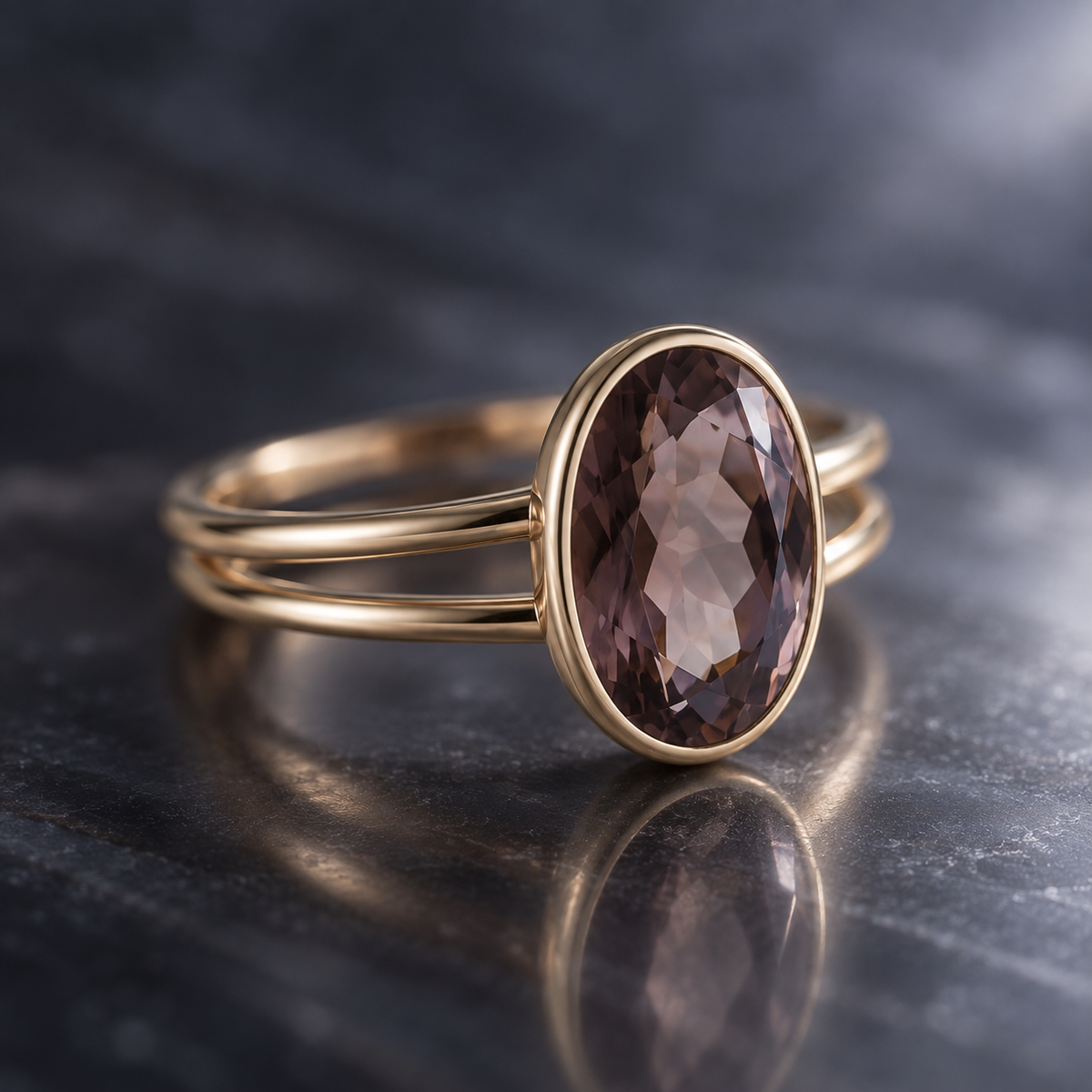 Vesper Halo Ring low bezel and double band detail